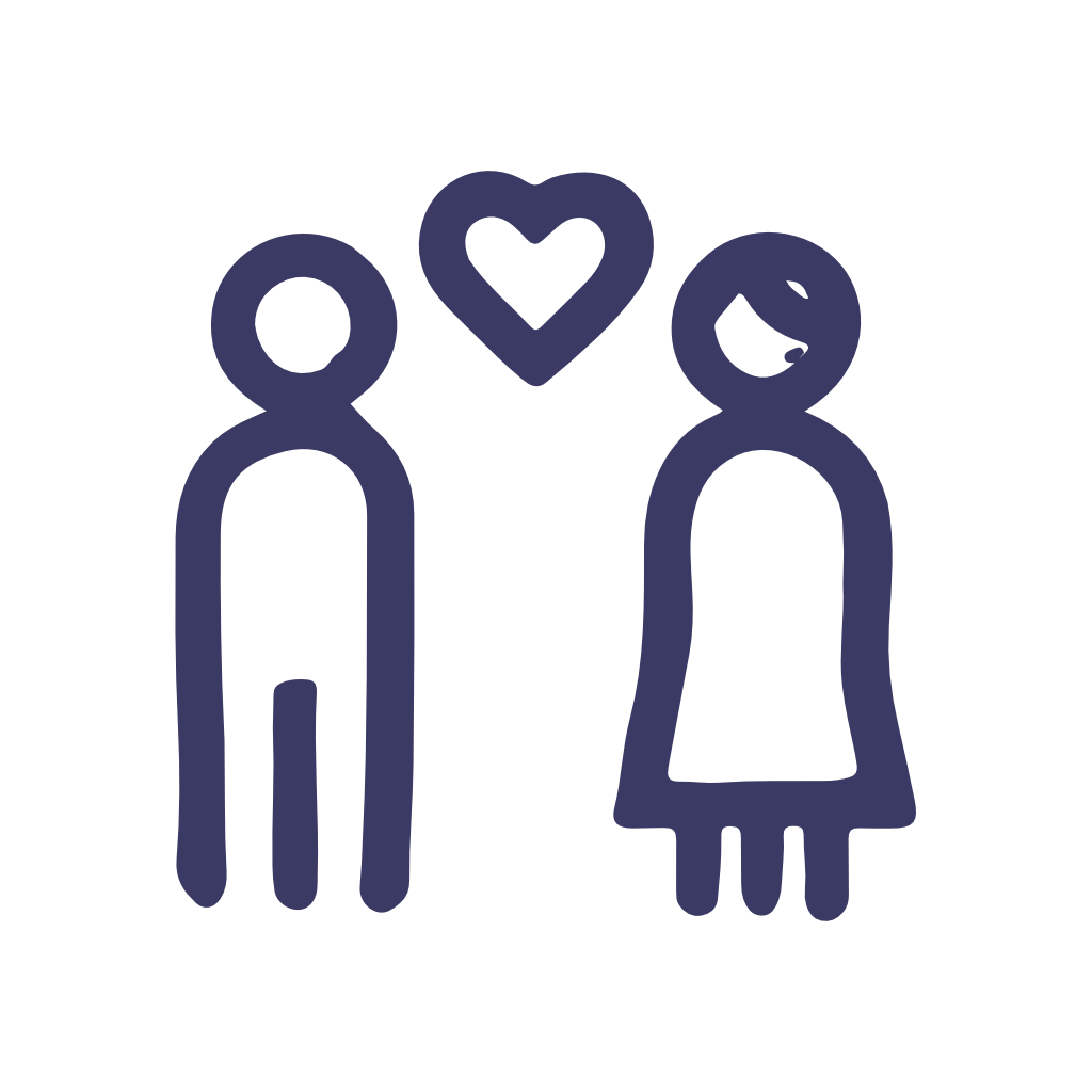 Logo mit zwei stilisierten Personen und ein Herz in der Mitte, symbolisiert Verbundenheit und Beziehung.